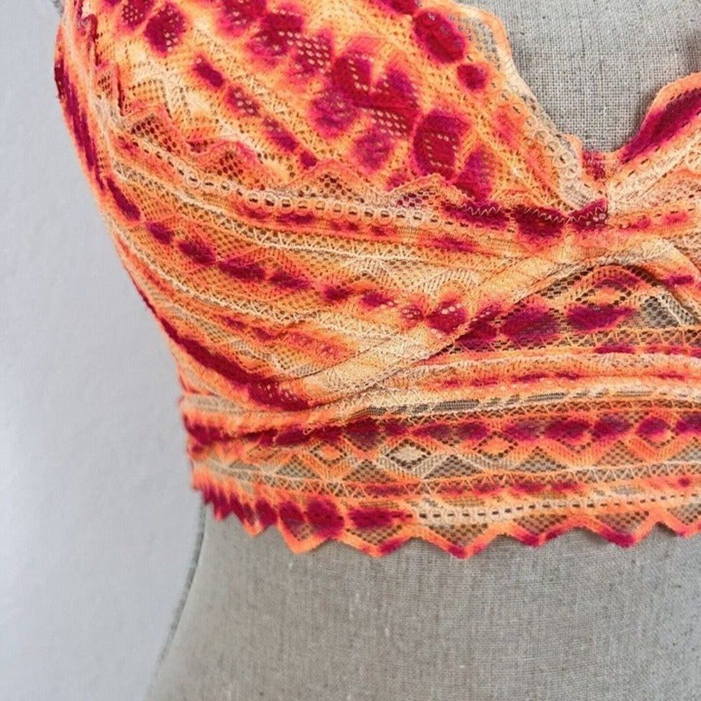 Pink By Victoria's Secret Orange & Pink Lace Tie Dye Racerback Padded Bra Medium - Picture 5 of 12